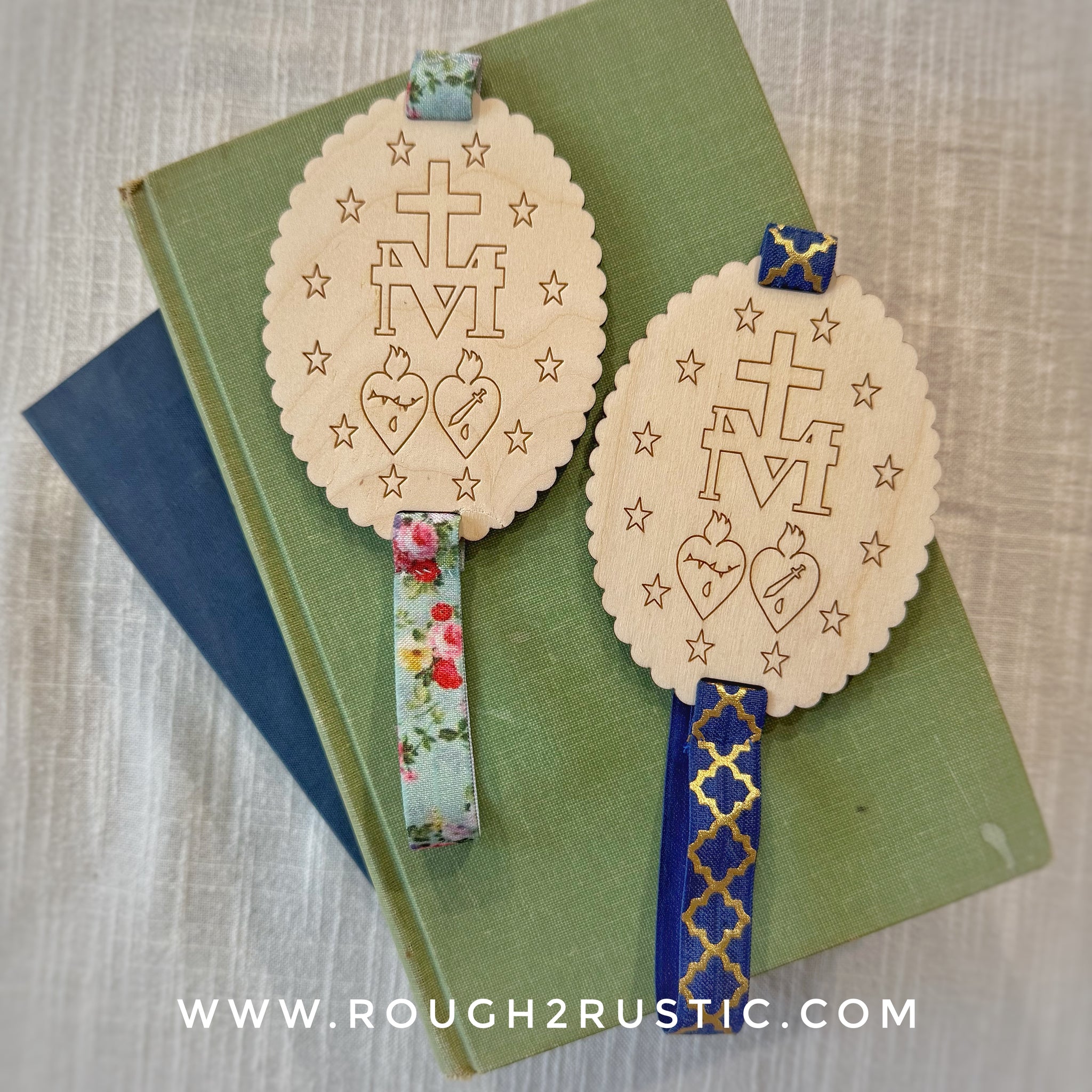 Miraculous Medal - +M Side - Engraved Wood Bookmark