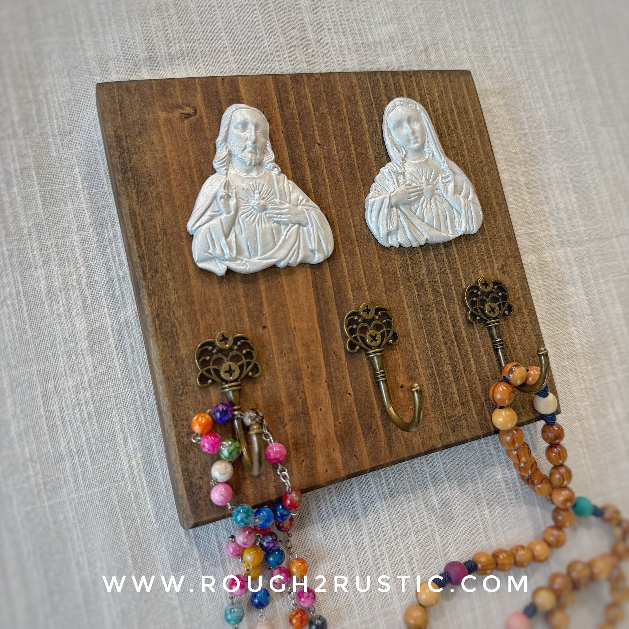 Sacred and Immaculate Hearts Intaglio Rosary Hanger