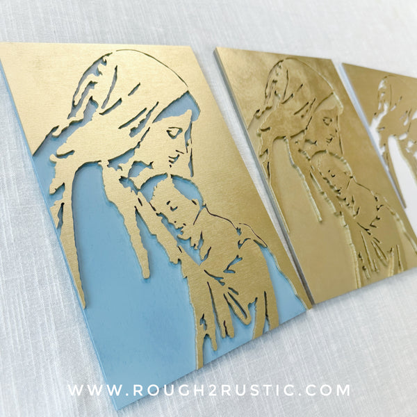 Wood Blessed Mother and Baby Jesus Portrait