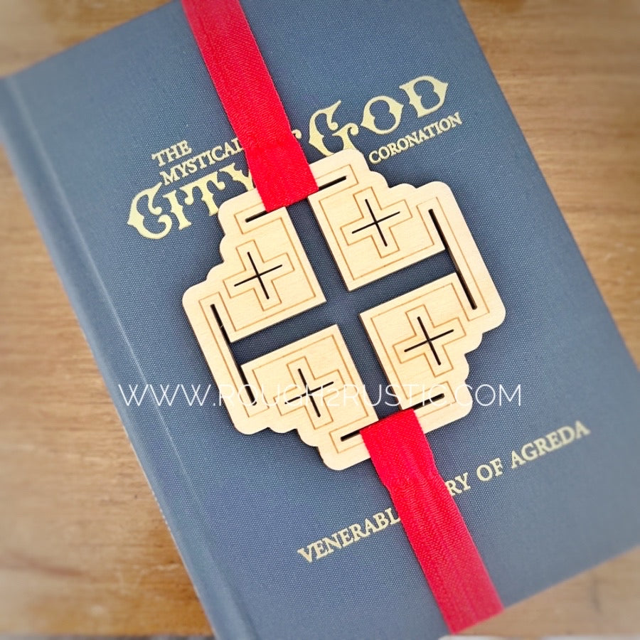 Jerusalem Cross Engraved Wood Bookmark