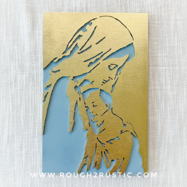 Wood Blessed Mother and Baby Jesus Portrait