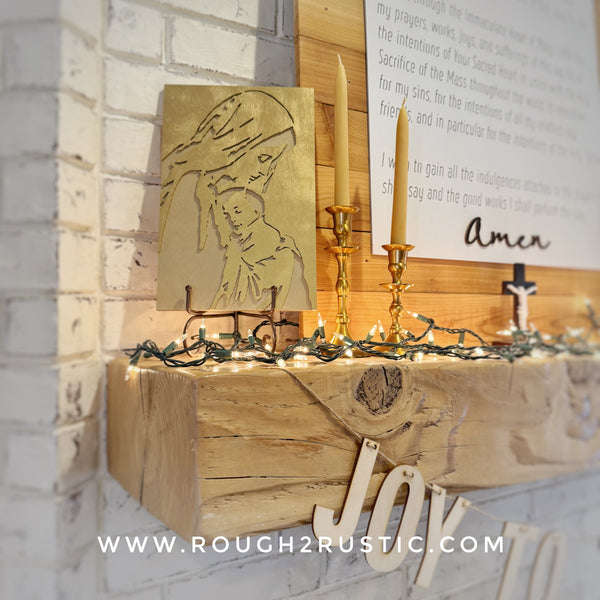 Wood Blessed Mother and Baby Jesus Portrait