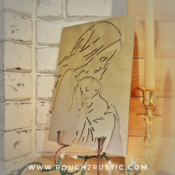 Wood Blessed Mother and Baby Jesus Portrait