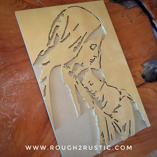 Wood Blessed Mother and Baby Jesus Portrait