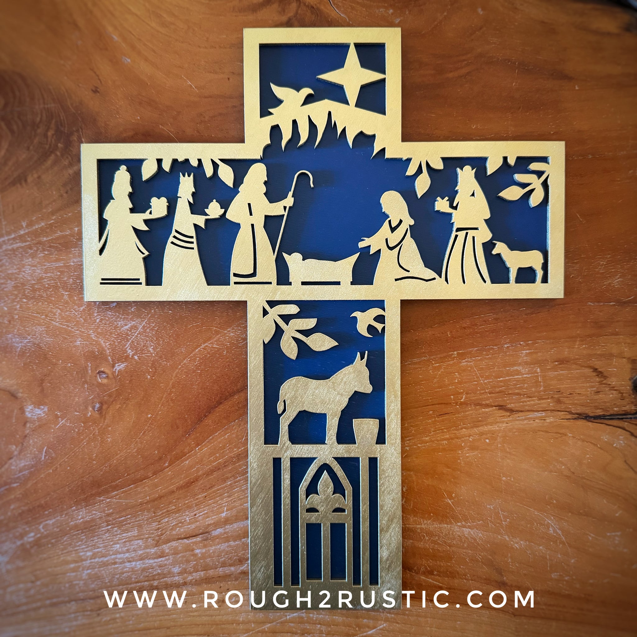 Folk Art Style 12.5 Inch Nativity Cross
