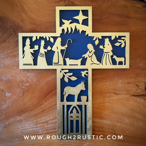Folk Art Style 12.5 Inch Nativity Cross