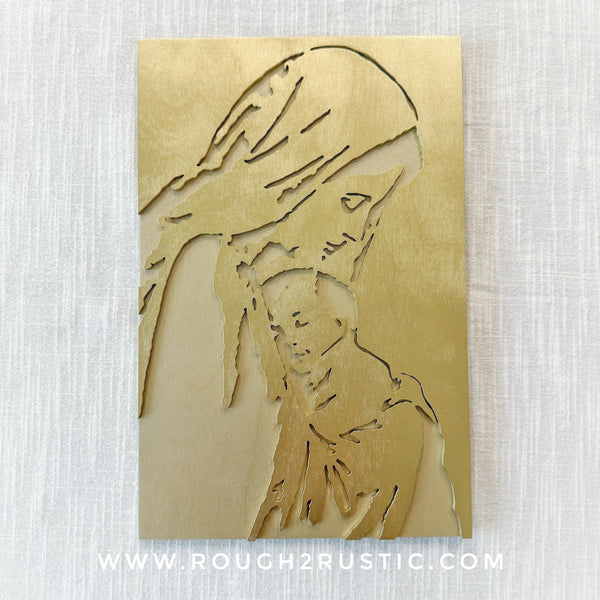 Wood Blessed Mother and Baby Jesus Portrait