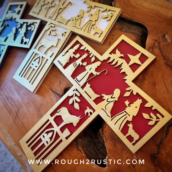 Folk Art Style 12.5 Inch Nativity Cross