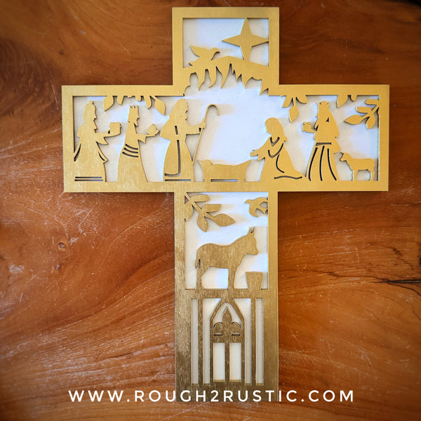 Folk Art Style 12.5 Inch Nativity Cross