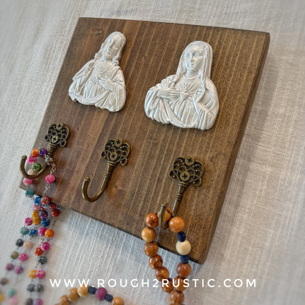 Sacred and Immaculate Hearts Intaglio Rosary Hanger