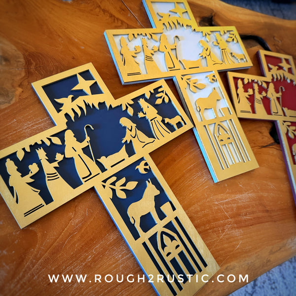 Folk Art Style 12.5 Inch Nativity Cross