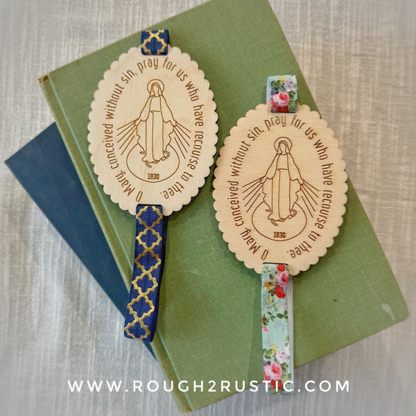 Miraculous Medal - Mary Side - Engraved Wood Bookmark