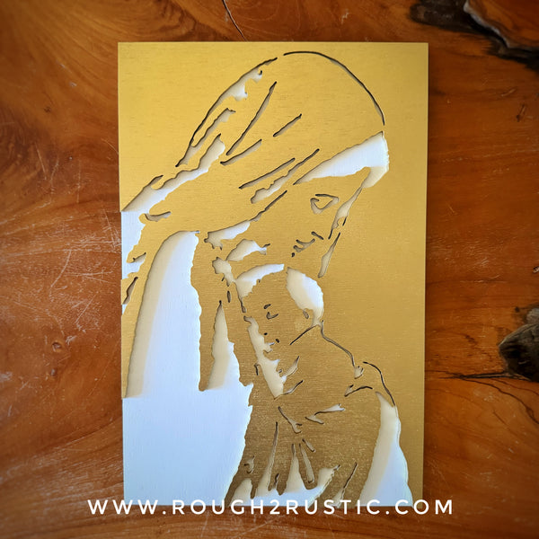 Wood Blessed Mother and Baby Jesus Portrait