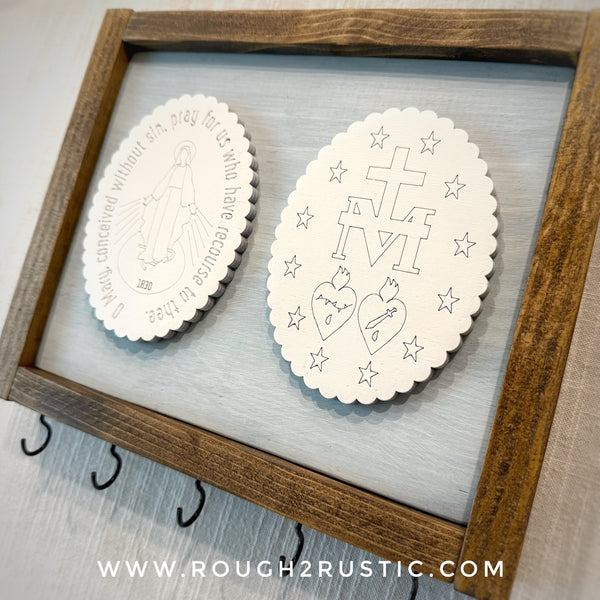 Blue/White/Brown Miraculous Medal Rosary Hanger