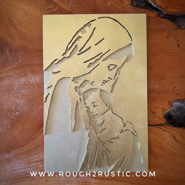 Wood Blessed Mother and Baby Jesus Portrait