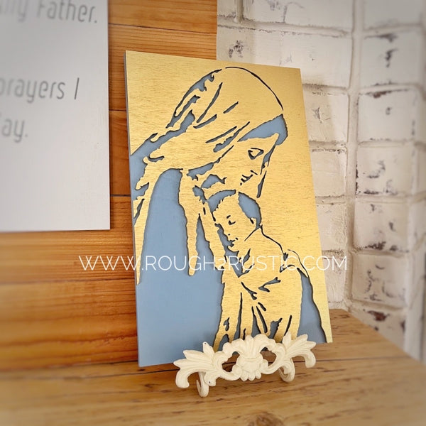 *PREORDER* Wood Blessed Mother and Baby Jesus Portrait