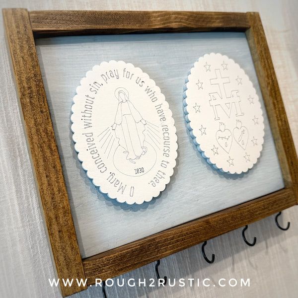 Blue/White/Brown Miraculous Medal Rosary Hanger