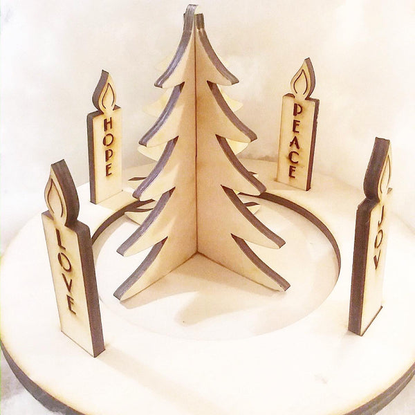 10 Piece Wood Advent/Nativity Wreath