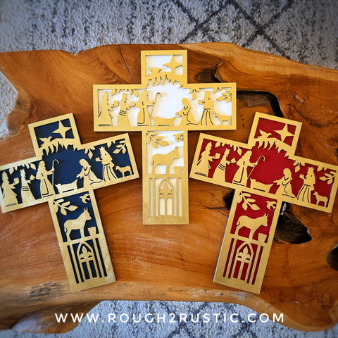 Folk Art Style 12.5 Inch Nativity Cross