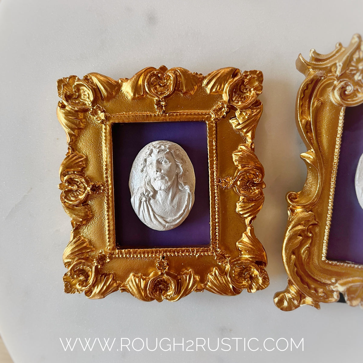 Gold Framed Holy Face of Jesus Intaglio Mini Standing Frame – Rough 2 ...