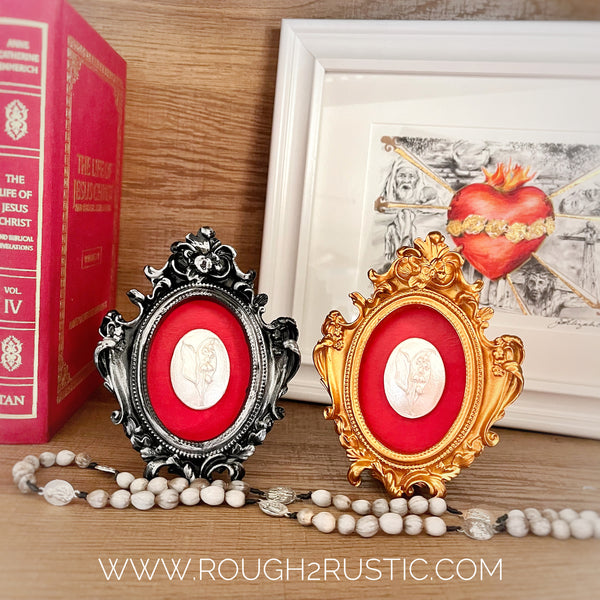 Sorrowful Mother 7 Blooms Lily of the Valley Intaglio in Mini Frame