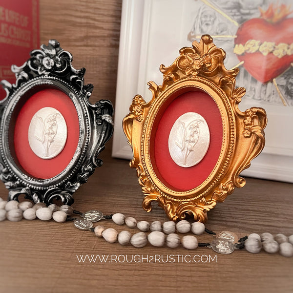Sorrowful Mother 7 Blooms Lily of the Valley Intaglio in Mini Frame