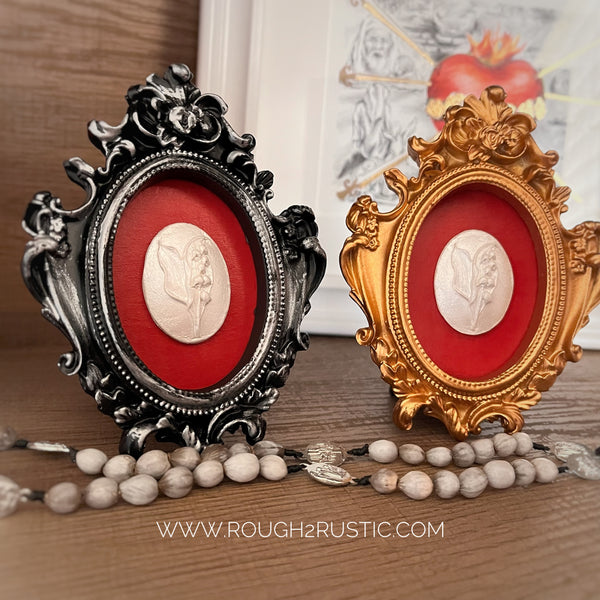 Sorrowful Mother 7 Blooms Lily of the Valley Intaglio in Mini Frame
