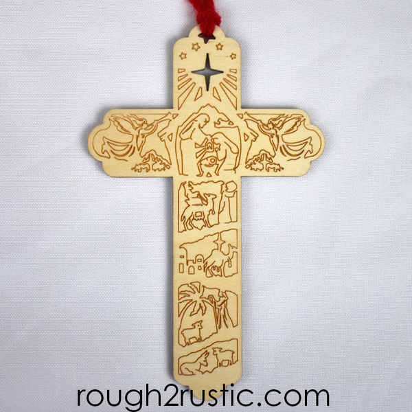 Nativity Cross Engraved Ornament