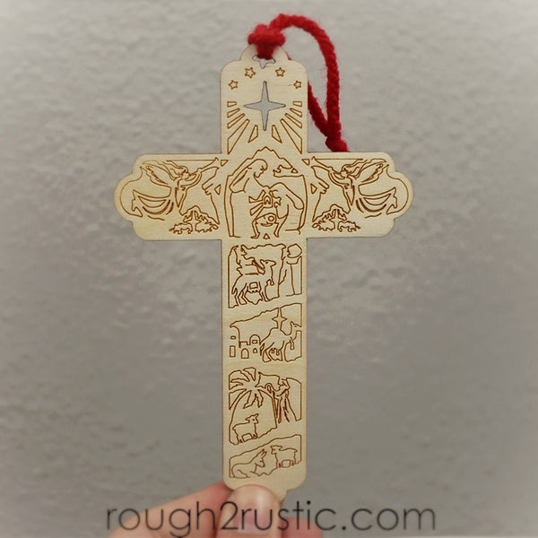 Nativity Cross Engraved Ornament
