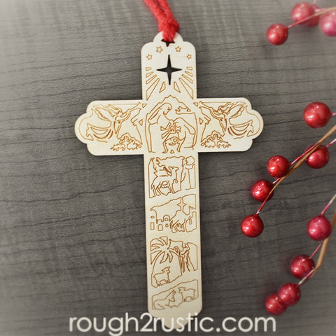 Nativity Cross Engraved Ornament