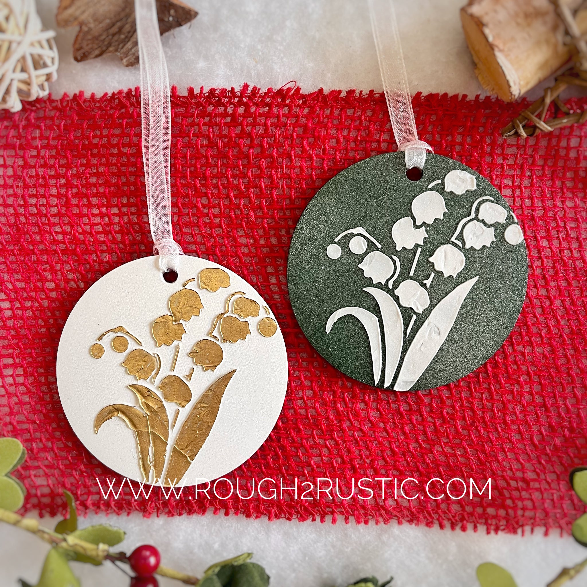 Sorrowful and St. Gianna Lily of the Valley Ornament set