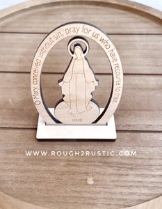 Standing Wooden Miraculous Medal Farmhouse Decor