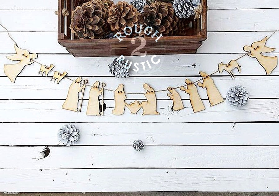 Imperfect Natural Wood Nativity Garland