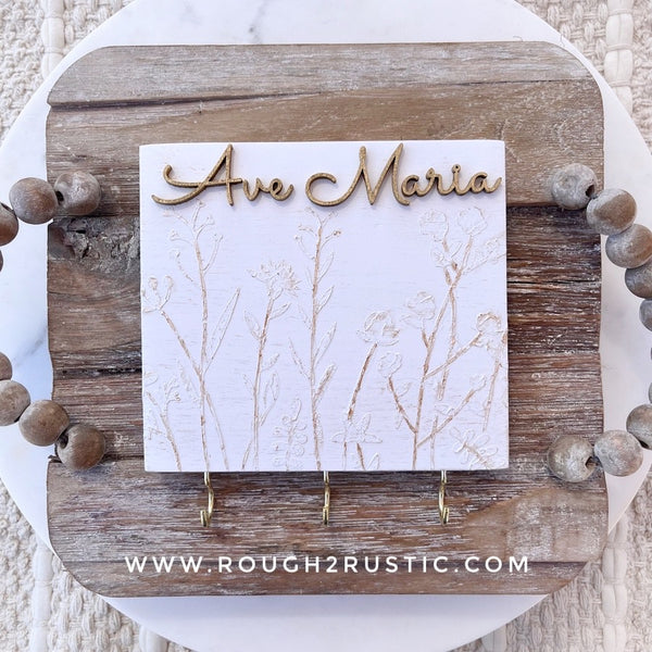 Hand Embellished Floral Textured Mini Ave Maria Rosary Hanger
