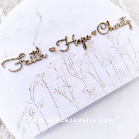 Hand Embellished Floral Textured Faith Hope Charity Rosary Hanger