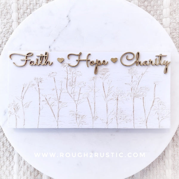 Hand Embellished Floral Textured Faith Hope Charity Rosary Hanger