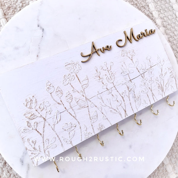 Hand Embellished Floral Textured Faith Hope Charity Rosary Hanger