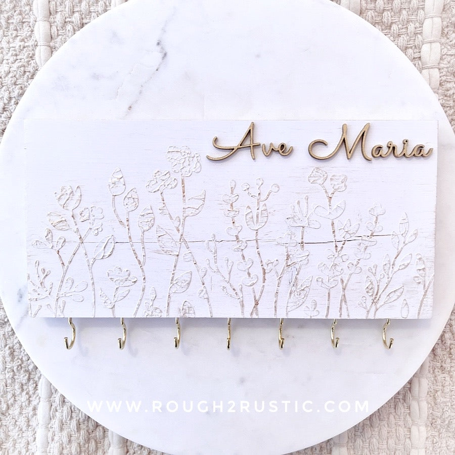 Hand Embellished Floral Textured Ave Maria Rosary Hanger