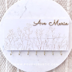 Hand Embellished Floral Textured Ave Maria Rosary Hanger
