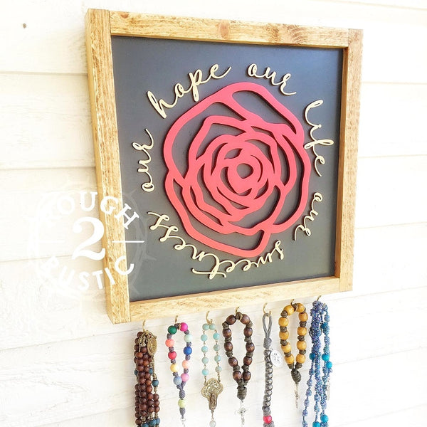 YOU CHOOSE YOUR COLORS for "our life our sweetness our hope" rose rosary hanger