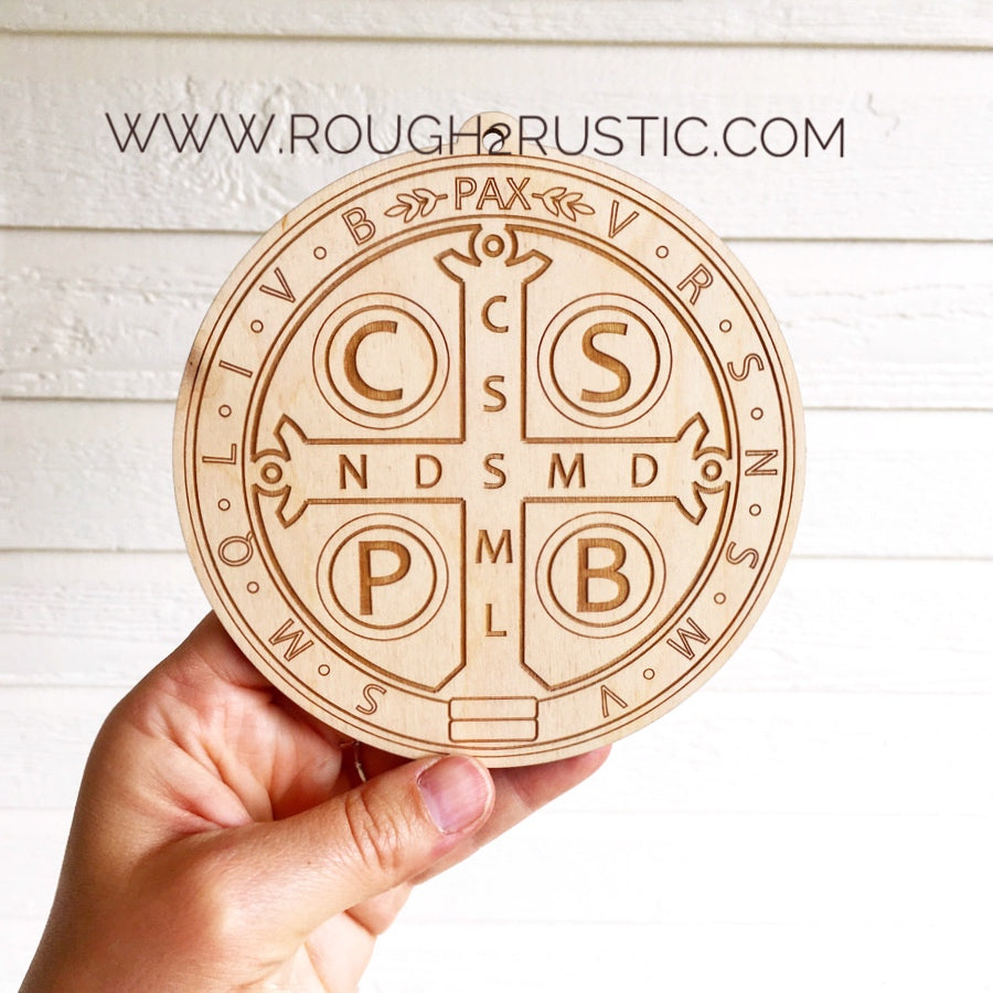 St. Benedict Medallion in Natural Wood