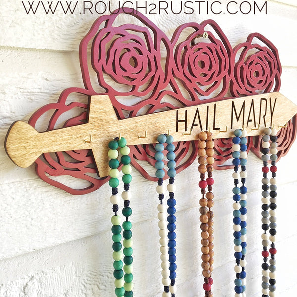 Mary's Seven Sorrows Light-Weight Rosary Hanger - Red/Gold