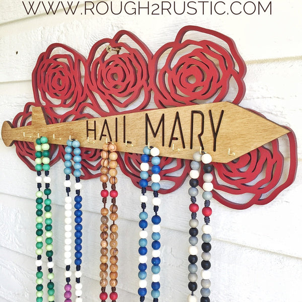 Mary's Seven Sorrows Light-Weight Rosary Hanger - Red/Gold