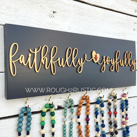 faithfully + joyfully Rosary Hanger - Dark Slate/Gold