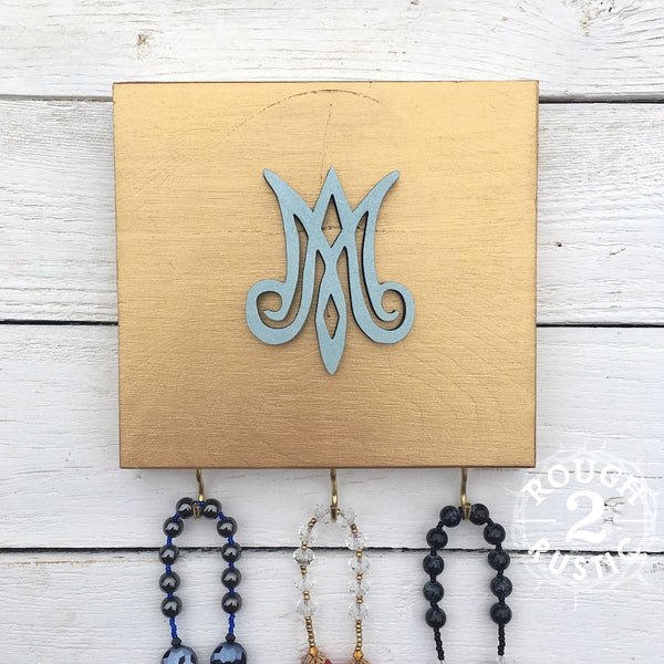 Gold/Shimmery Blue Marian Mini Rosary Hanger