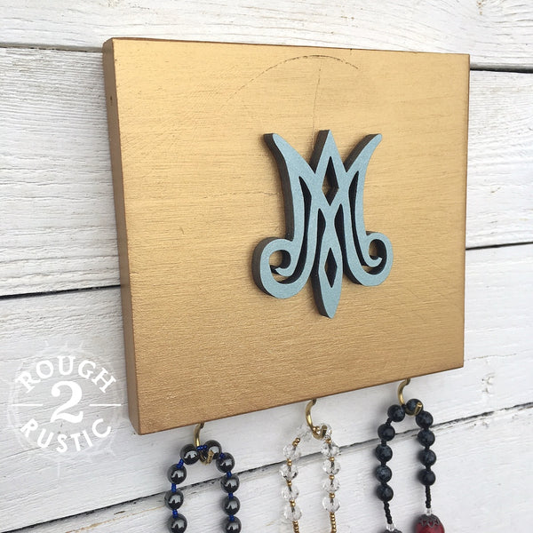 Gold/Shimmery Blue Marian Mini Rosary Hanger