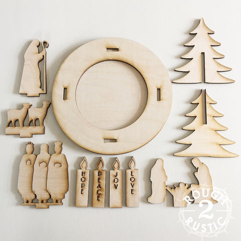 10 Piece Wood Advent/Nativity Wreath