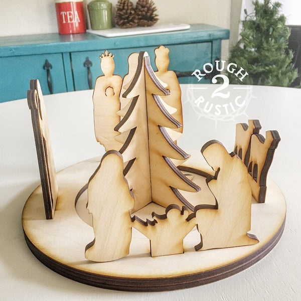 10 Piece Wood Advent/Nativity Wreath