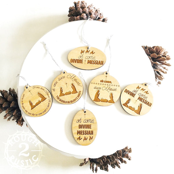 Engraved Collection of Oh Come, Divine Messiah Christmas ornaments