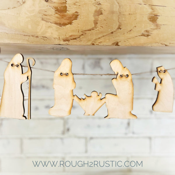 Natural Wood Nativity Garland